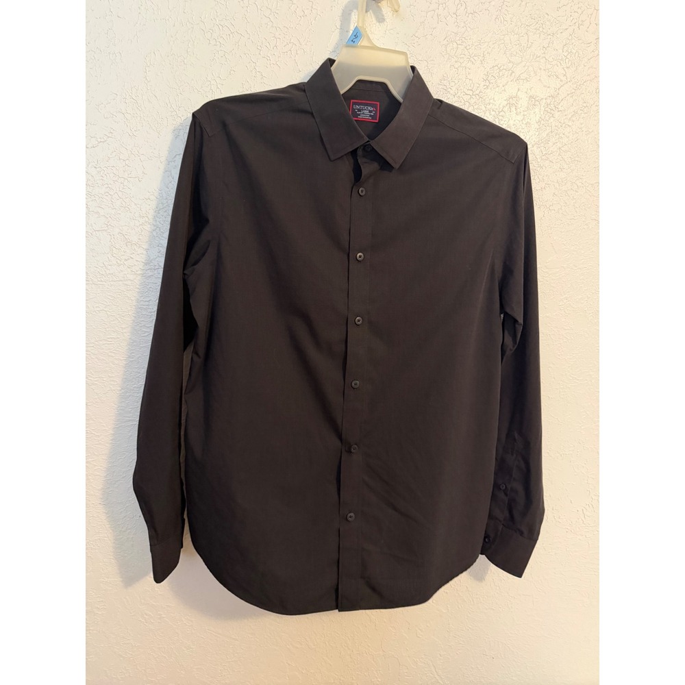 UNTUCKit Mens Black Stone WF Slim Fit Wrinkle Free Cotton Button Down Shirt L